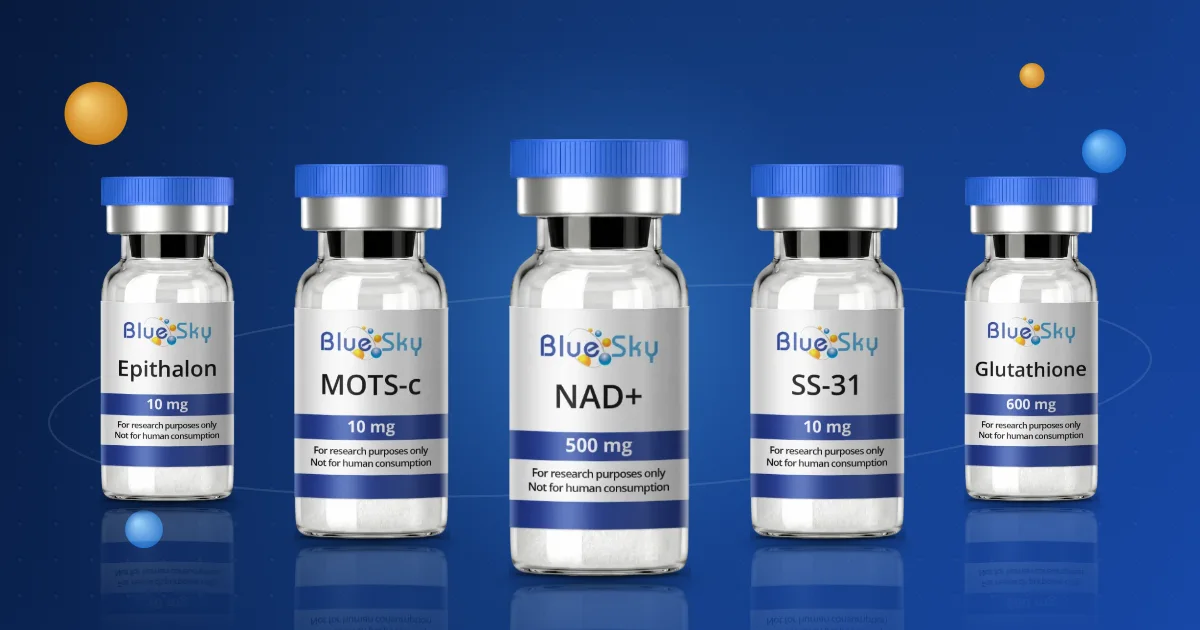 Lab Testing 1 Blue Sky Peptides lab testing: Epithalon, MOTS-c, NAD+, SS-31 and glutathione vials