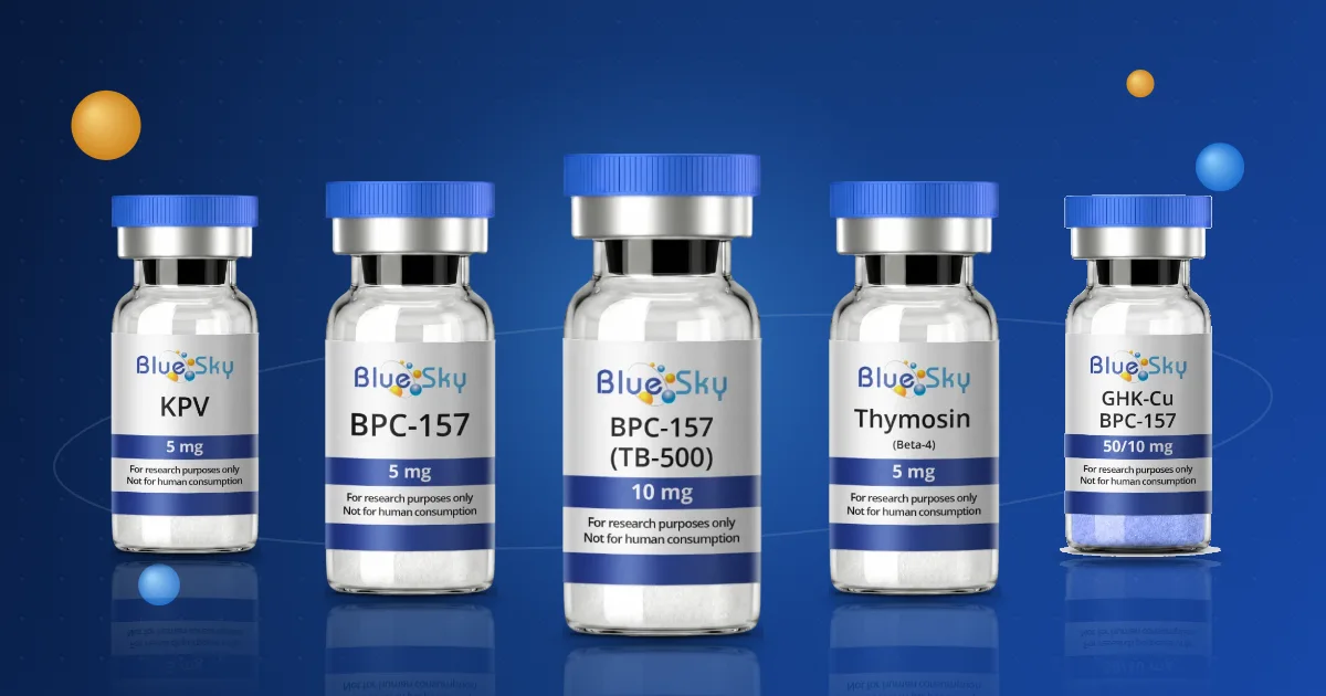 Recovery peptides for sale at Blue Sky Peptide: BPC-157, TB-500 and blend vials