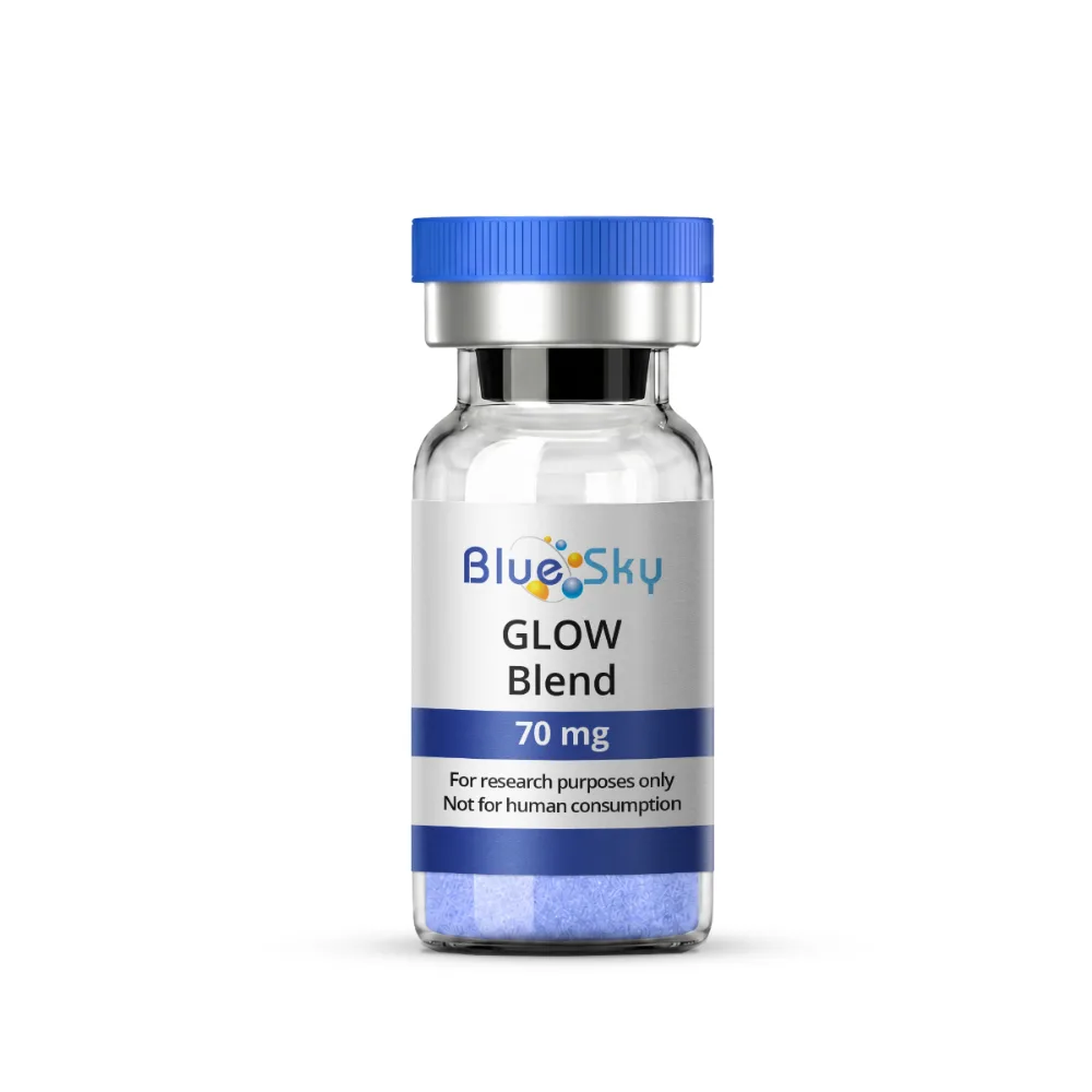 GLOW Blend 70mg (GHK-Cu, BPC-157, TB-500) 1 GLOW blend 70mg vial from Blue Sky Peptide