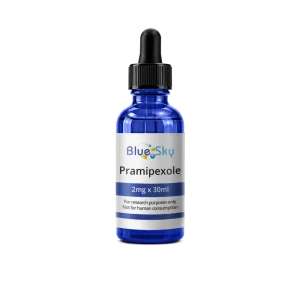 Pramipexole liquid, 2mg/mL in a 30mL dropper bottle from Blue Sky Peptide
